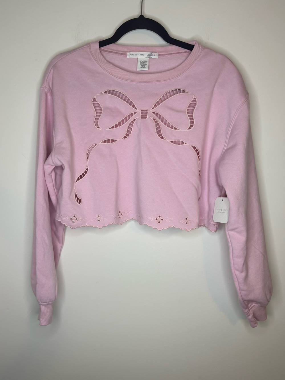 Altar'd State Pastel Pink Ballerina Bow Crop Top Sweater NWT Size XS